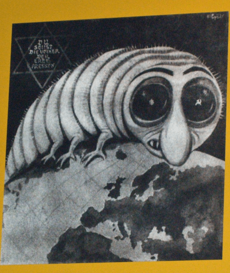 The source is a September 1944 caricature from Der Stürmer.